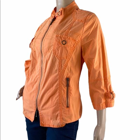 Chico's Women Orange Mock Neck Front Zip 3/4 Sleeves Jacket Size M - Picture 6 of 11